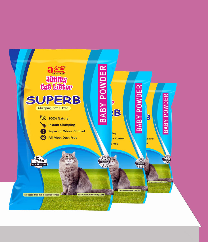JiMMy Superb Clumping Bentonite Cat Litter Sand for cat 15 kg Baby Powder Fragrance