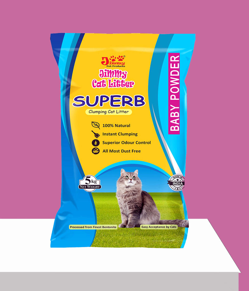 JiMMy Superb Clumping Bentonite Cat Litter Sand for cat 5 kg Baby Powder Fragrance